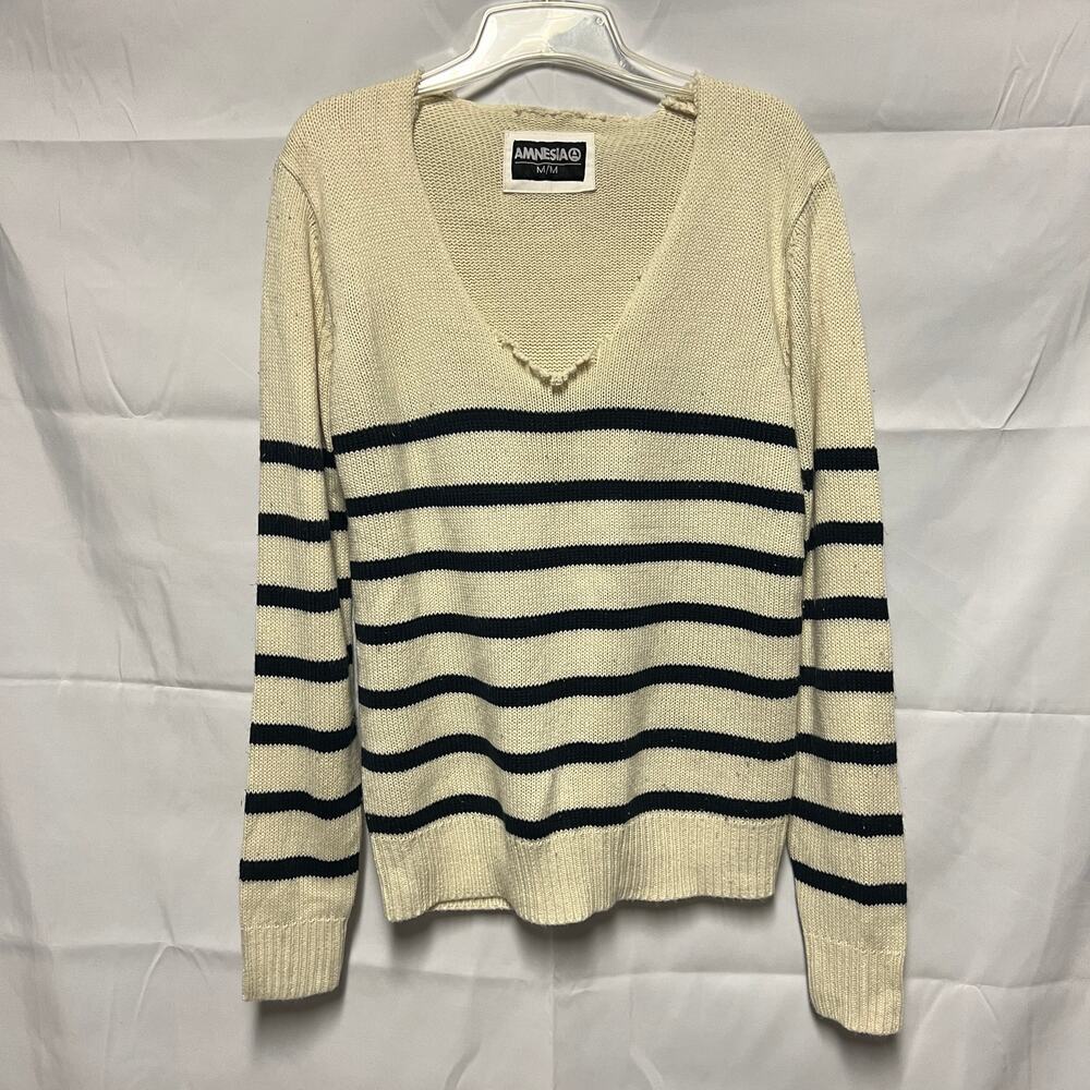 Amnesia Men's Striped V-Neck Pullover Knit Sweater Size Medium